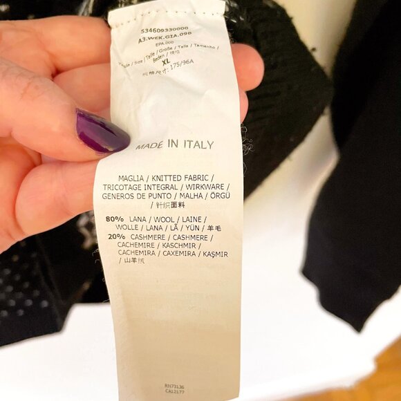 Max Mara Weekend Black Polka Dot Wool/Cashmere Cardigan, Size XL - Picture 5 of 6